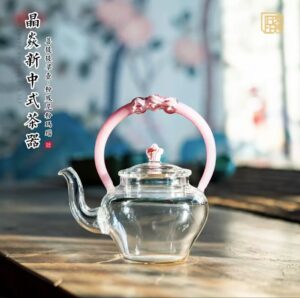 glass teapot Large handle pink