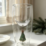 Double wall glass cup with Christmas tree design